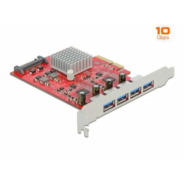 Delock PCI Express cu 4 x SuperSpeed USB 10 Gbps (USB 3.2 Gen 2) USB-A externe, Delock 90481