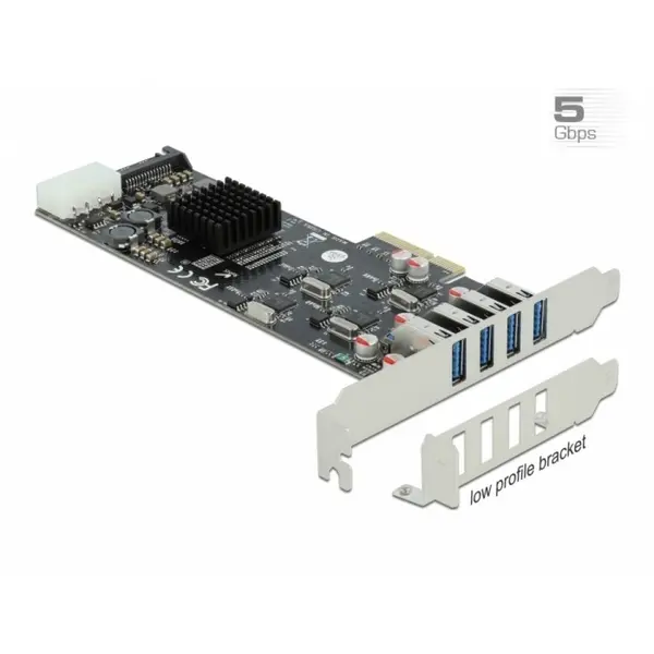 Delock PCI Express cu 4 x SuperSpeed USB (USB 3.2 Gen 1) USB-A Quad Channel LPFF, Delock 89008