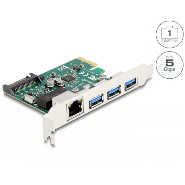 Delock PCI Express la 3 x USB-A 3.1 + 1 x Gigabit LAN, Delock 90105