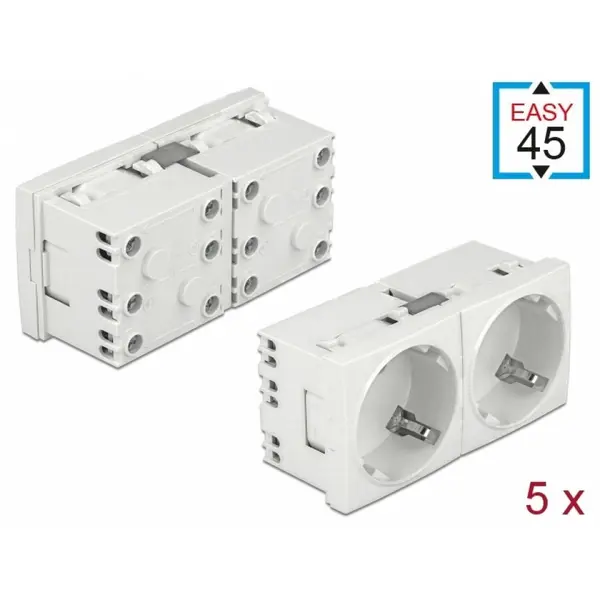 Delock Set 5 prize duble Delock 81325, pentru carcasa Easy 45, 45 x 45 mm, Alb