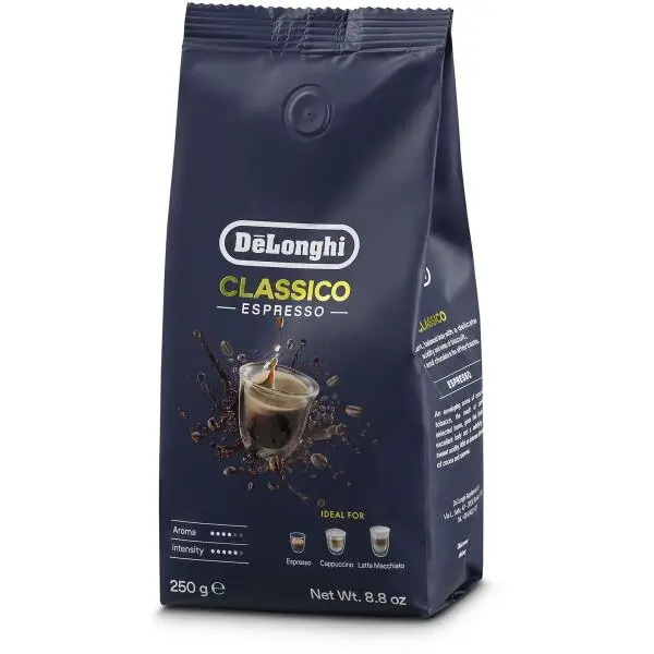 Delonghi Cafea boabe De'Longhi Classico Espresso DLSC600 - AS00000171, Greutate 250gr, Prajire medie, 50% Arabica 50% Robusta, Intensitate 5