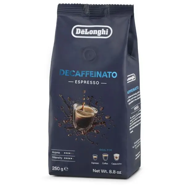 Delonghi Cafea boabe De'Longhi Decaffeinato Espresso DLSC603 - AS00000174, Greutate 250gr, Prajire medie, 50% Arabica 50% Robusta, Intensitate 5