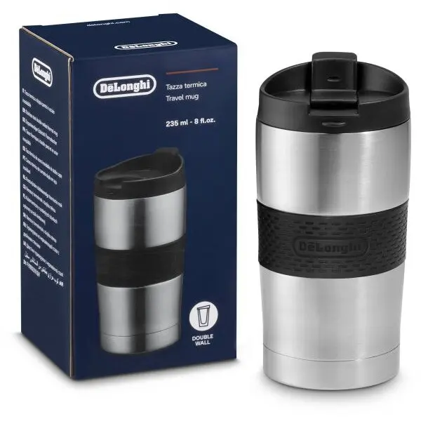 Delonghi Cana de voiaj DeLonghi DLSC074, din otel inoxidabil cu perete dublu, 235 ml