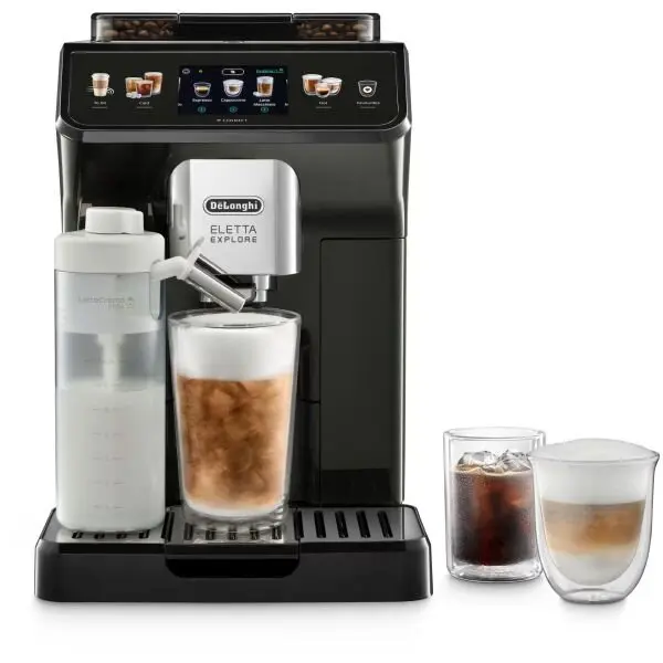 Delonghi Espressor automat De’Longhi Eletta Explore ECAM 450.65.G, 2 Carafe cu tehnologie LatteCrema (Hot & Cool), Tehnologie de extractie la rece, Rasnita cu tehnologie Bean Adapt, Coffee Link App, 1450W, 19 bar, 1.8 l, Gri inchis