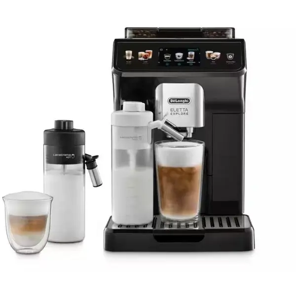 Delonghi Espressor automat DeLonghi ECAM 450.55.G Eletta Explore, 1450 W, 1.8 l, 19 bar, Recipient boabe 300 g, Ecran Tactil, Tehnologie LatteCrema Hot si LatteCrema Cool, 25 de bauturi, Gri