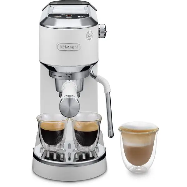 Delonghi Espressor manual De'Longhi Dedica Duo EC890.WI - 0132106346, 15 bari, 1450W, Rezervor apa 1.1l, Alb-Argintiu