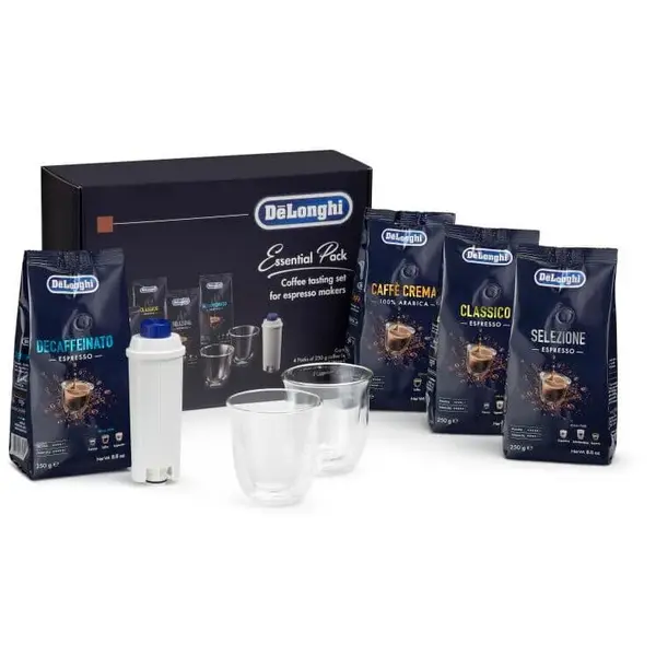 Delonghi Pachet esential DeLonghi DLSC317, cu boabe de cafea De'Longhi 4x250g, pahare Cappuccino x2 si filtru de apa