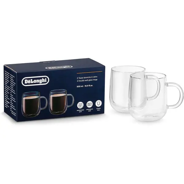 Delonghi Set de 2 cani De'Longhi DLSC327 - AS00006566, 500ml, din sticla borosilicaa suflata manual, pereti dubli