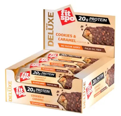 Deluxe Baton proteic, biscuiți și caramel, 12 x 60 g, FitSpo
