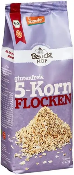 Demeter fulgi cu 5 cereale, fără gluten, 475 g, Bauckhof