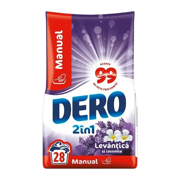 Dero Detergent manual, 1.4 kg, 28 spalari, 2in1 Levantica si Iasomie