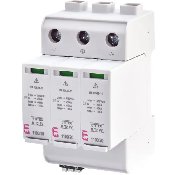 Descarcator la supratensiune, 2+1, debrosabil cu semnalizare, 3P, tip C, 1100VDC Eti 002440516