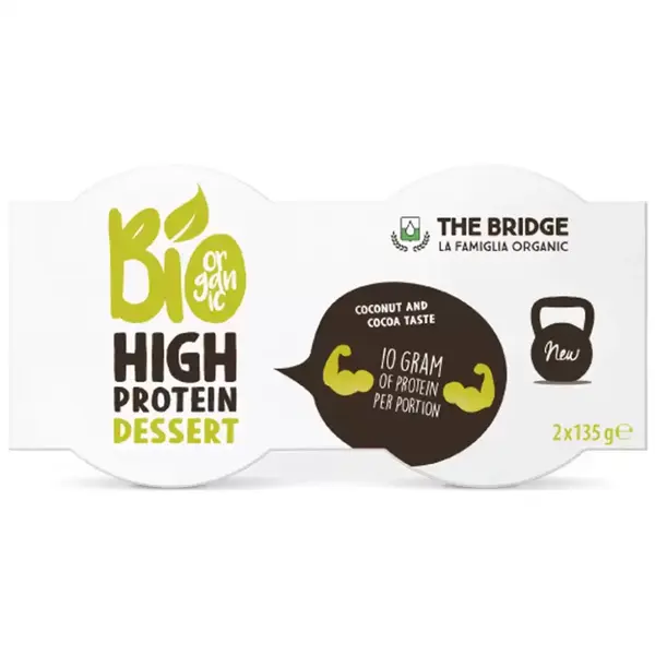 Desert bogat in proteine din fasole fava cu cocos si cacao fara gluten 2x135g, eco - 270 g