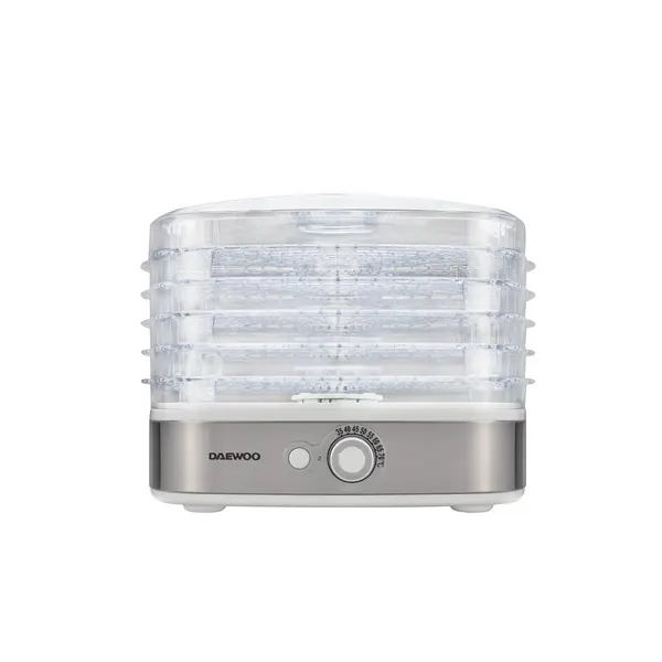 Deshidrator de alimente Daewoo DD450W, 400 W, 5 tavi, ventilator integrat, Alb/Violet