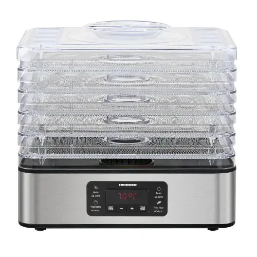 Deshidrator de alimente Heinner DryMaster Pro HFD-K400SS, 200-400, 5 tavi inox, control electronic, display LED, timer, interval 35-70°C