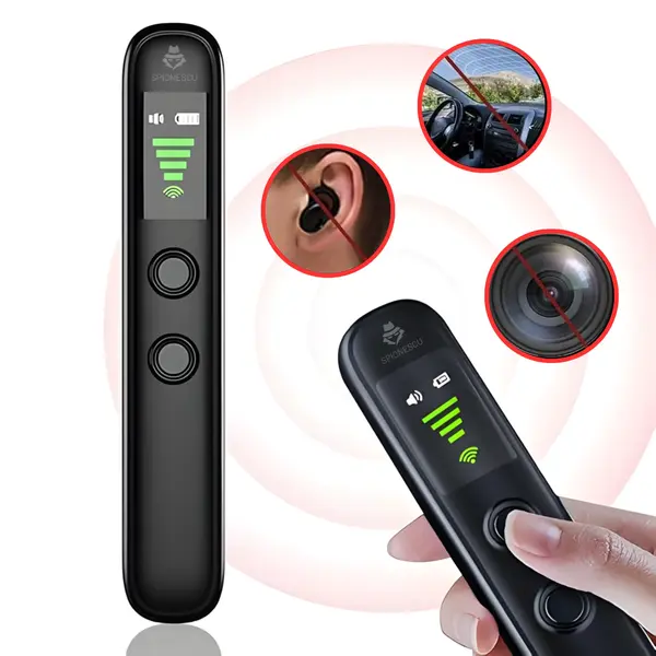 Detector anti-spionaj, T66, Spionescu, detectare camere ascunse, microfoane si GPS, ecran OLED, baterie 300 mAh, detectare infrarosu, raza 10 m, USB Type-C, negru