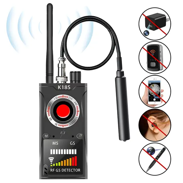 Detector aparate spionaj, K18S, camere, microfoane, localizatoare GPS sau GSM, autonomie 25 ore, anti-spy, distanta detectare 10m, portabil, negru