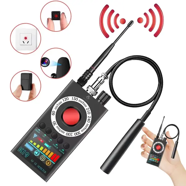 Detector aparate spionaj, K19, cip 3D inteligent, RF GPS, detectie 360°, ecran LED, ajustare sensibilitate, raza 40 m², autonomie 5 ore, baterie 350 mAh