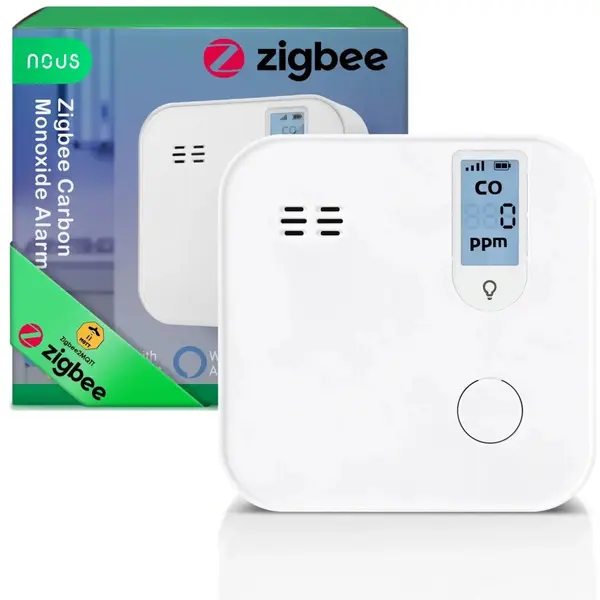 Detector Smart Monoxid de Carbon NOUS E12 Zigbee, Senzor Electrochimic, Alarma 85 dB, Monitorizare CO (ppm), Zigbee 3.0, Montaj pe perete