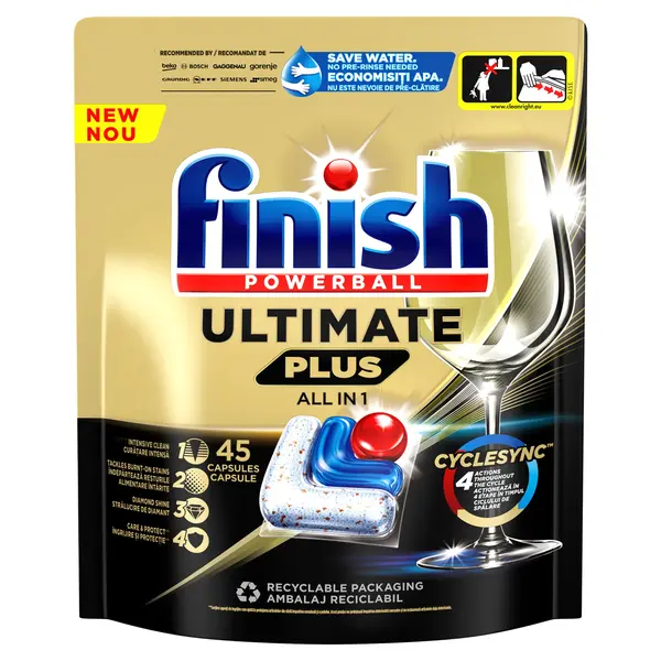 Detergent capsule pentru masina de spalat vase Finish Ultimate Plus, 45 spalari