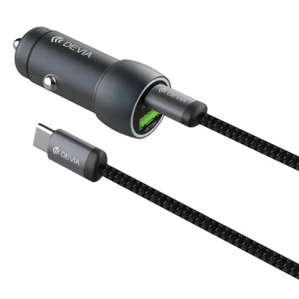 Devia Set Incarcator Auto Extreme Speed Fast Charger PD30W + QC3.0, 18W, Cablu Type-C la Type-C 1m, Gri