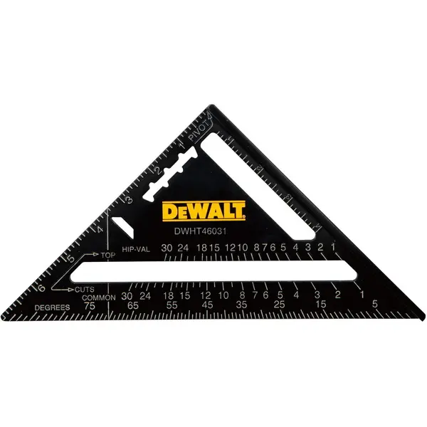 Dewalt Echer metalic multifunctional DeWALT DWHT46031-0, 175 mm lungime, corp aluminiu extrudat extra-gros, baza mare pentru prindere, gradatii contrastante, marcaje pentru capriori si unghiuri, utilizabil pe ambele parti