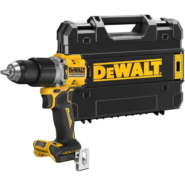 Dewalt Masina compacta de gaurit si insurubat (bormasina) pe acumulator cu percutie DeWALT DCD805NT, motor fara perii, 18 V, 2 viteze, 90 Nm, 2000 RPM, iluminare LED, mandrina 13 mm, cutie transport TSTAK, agatatoare curea, nu include incarcator/acumulat