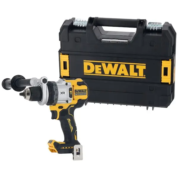 Dewalt Masina compacta de gaurit si insurubat (bormasina) pe acumulator cu percutie DeWALT DCD1007NT, 18V XR, motor fara perii, iluminare LED, sistem anti-rotatie, cuplu 169 Nm, 2250 RPM, 38.250 percutii/min, cutie TSTAK, nu include incarcator/acumulator