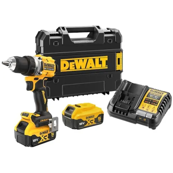 Dewalt Masina compacta de gaurit si insurubat (bormasina) pe acumulator DeWALT DCD800P2T, 18V, motor fara perii, iluminare LED, 2x acumulator 5 Ah, 27/90 Nm, 2000 RPM, 2 viteze, include cutie transport TSTAK, incarcator rapid