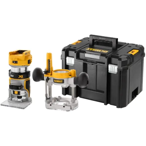 Dewalt Masina de frezat (router) pe acumulator DeWALT DCW604NT, 18V XR, motor fara perii, turatie variabila 16000 - 25500 RPM, iluminare LED, sistem de control precis, soft start, sistem conectare aspirator, cutie transport TSTAK, fara incarcator/acumula