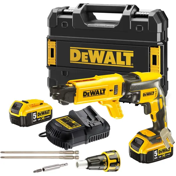 Dewalt Masina de insurubat pentru gips-carton Dewalt DCF620P2K-QW, motor fara perii,acumulatori Li-Ion, XR 5.0Ah de 18V, Negru-Galben