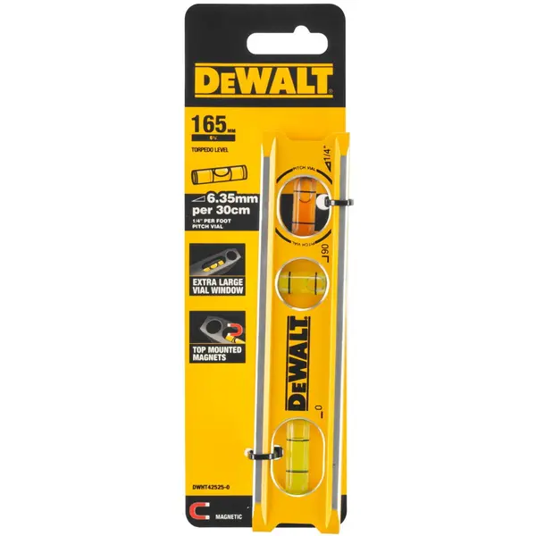 Dewalt Nivela cu bula de aer (boloboc) torpedo 16.5 cm DeWALT DWHT42525-0, aluminiu extrudat, sistem magneti si canal in V pentru stabilitate