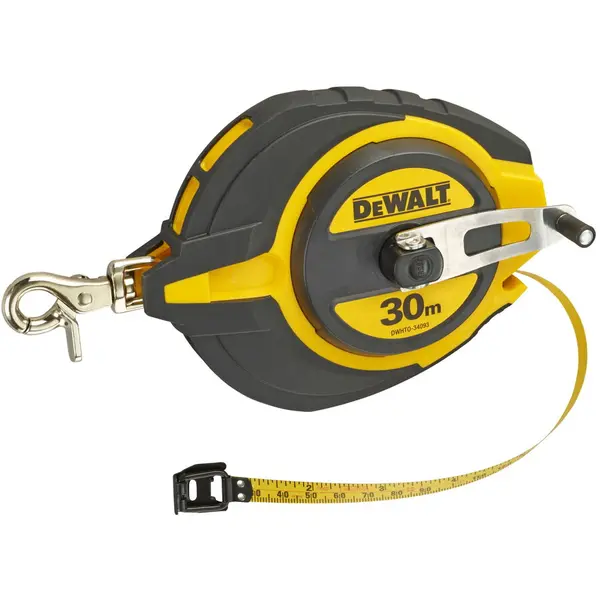 Dewalt Ruleta cu banga lunga de otel 30m DeWALT DWHT0-34093, latime 9.5 mm, infasurare rapida a benzii de masurare raport 5:1, rezistenta si durabila, include carabiniera de agatare, Negru-Galben