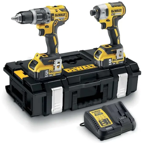 Dewalt Set 2 scule profesionale pe acumulator DeWALT DCK266P2, 18V, motor fara perii, masina de gaurit DCD796, masina de insurubat cu impact DCF887, 2x acumulator 5 Ah, incarcator rapid, cutie transport TSTAK