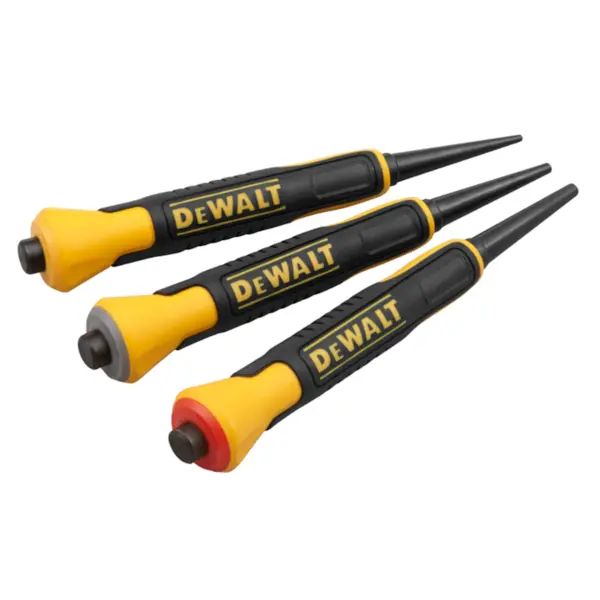 Dewalt Set 3 dornuri cu maner bi-material DeWALT DWHT0-58018, absorbtie socuri, protectie mana, miez otel solid, codare pe culori, dimensiuni 0.8/1.5/2.4 mm