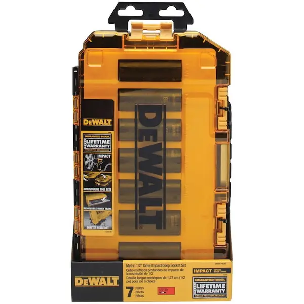 Dewalt Set 7 tubulare impact metric 1/2 inch DeWALT DWMT74737-0, otel CR-440 tratat termic, tehnologie DirectTorque pentru contact optim, acoperire cu oxid negru, compatibil cu inel O si pin de retinere