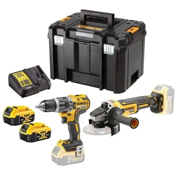 Dewalt Set masina de gaurit si insurubat Dewalt, polizor unghiular, cu 2 acumulatori, incarcator