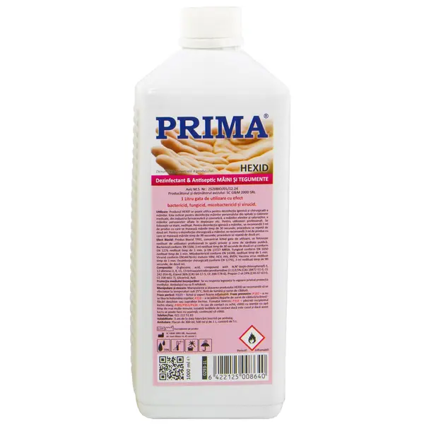 Dezinfectant antiseptic cu alcool pentru maini si tegumente PRIMA 1L, transparent