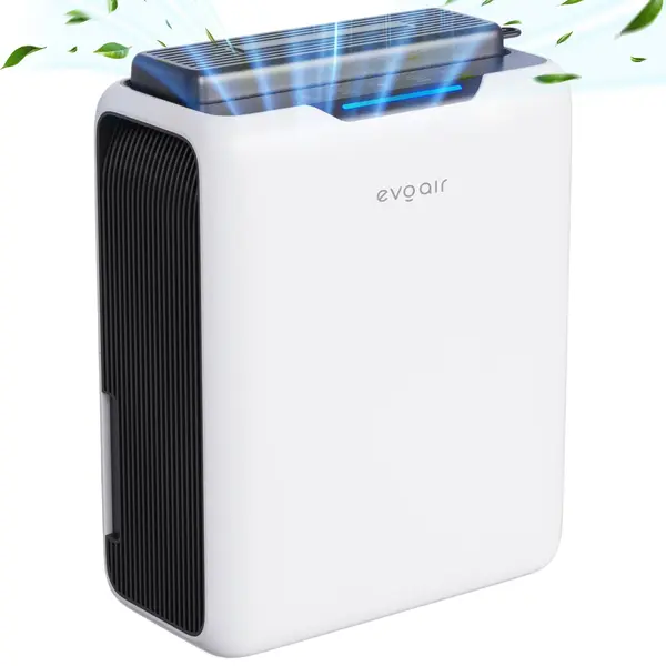 - Dezumidificator aer Evoair HUMIXDUO, 500ml/24h, 3 Moduri funcționare, Silențios, Lumină Ambientală, Rezerva cu Silicagel, Timer 48h, Rezervor 2.5l, Alb
