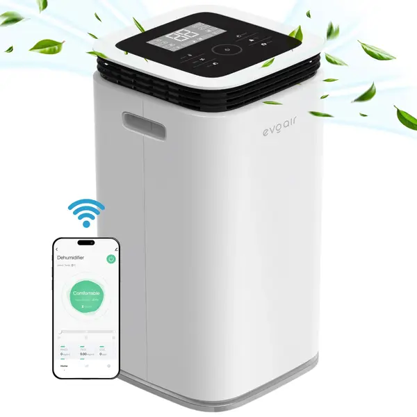 - Dezumidificator Evoair, FlexiDry 12 Smart, 12l/24h, Senzor de Umiditate, Functie Ionizare, Uscare Rufe, Rezervor 2.2l, Alb