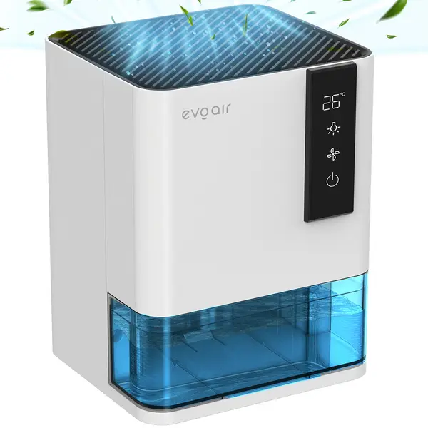 - Dezumidificator Evoair HIDRY, 700ml/24h, Senzor de Umiditate/Temperatura, Lumina ambientala in 7 culori, Rezervor 1l, 2 viteze, Functie Auto Dezghetare, Alb