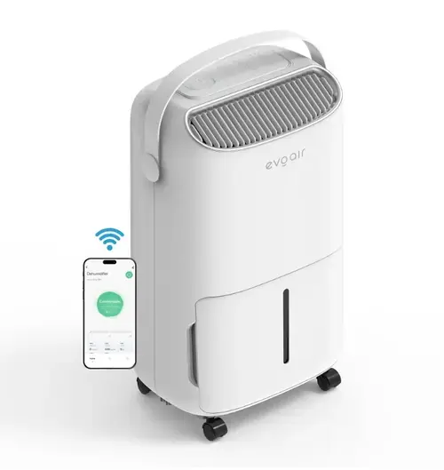 Dezumidificator Evoair NovaDry 16 Smart, 16l/24h, Senzor de Umiditate, Functie Ionizare, Uscare Rufe, Rezervor 2.5l, Lampa UVC, Curea Crem (Alb)