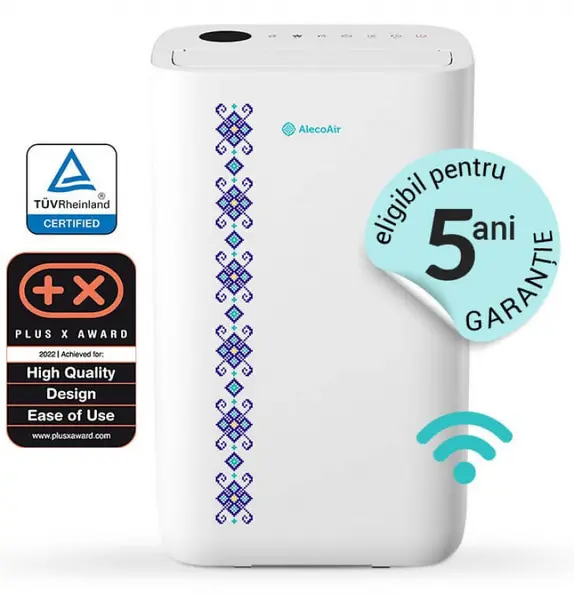 Dezumidificator si Purificator AlecoAir D25 TRADITIO, 25L/zi, Pentru 60mp, WiFi, LED UV-C, Ionizare, TRUE HEPA, Carbon