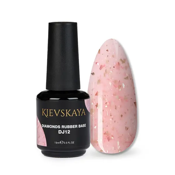 Diamonds Rubber Base Kievskaya Nr. 12 15ml | Bază rubber color roz cu particule aurii