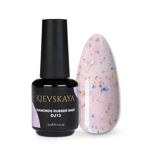 Diamonds Rubber Base Kievskaya Nr. 13 15ml | Bază rubber color roz cu particule multicolore