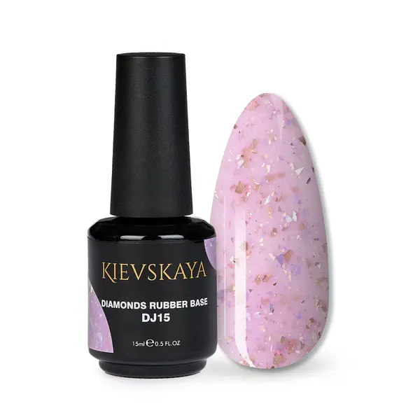 Diamonds Rubber Base Kievskaya Nr. 15 15ml | Bază rubber color lila cu particule aurii