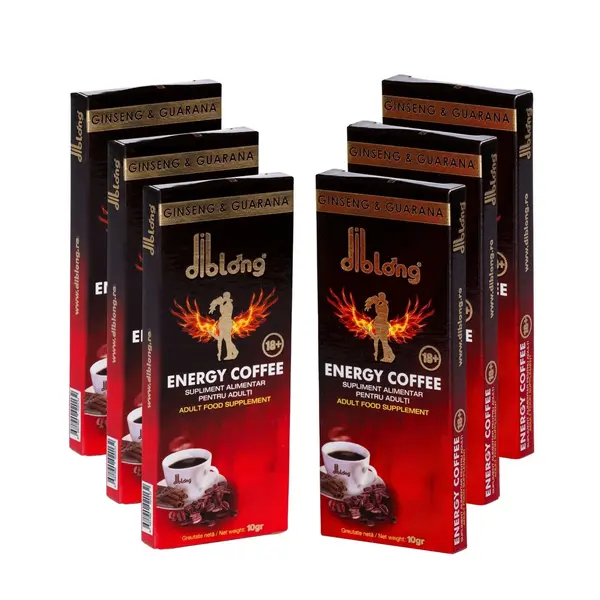Diblong Energy Coffee - supliment alimentar pentru bărbați, formula de cafea instant cu plante care susțin sănătatea sexuală și funcția erectilă, 6 buc x 10 g