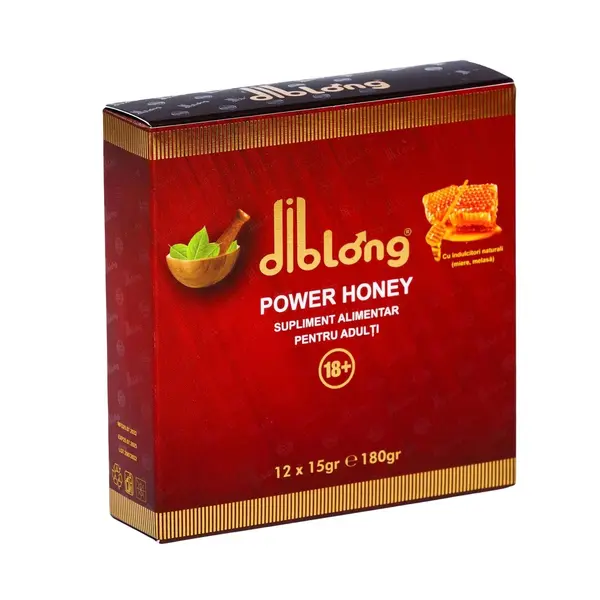 Diblong Power Honey - supliment alimentar pentru adulți cu miere și asocieri de plante care susțin sănătatea sexuală și funcția de reproducere, 12 x 15 g
