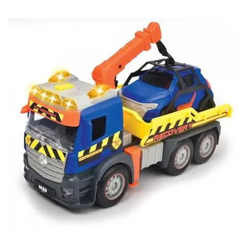 Dickie Camion de remorcare Dickie Vehicle CITY Mercedes tow truck with a lift, lumini si sunete, brat macara mobil, motor cu frictiune