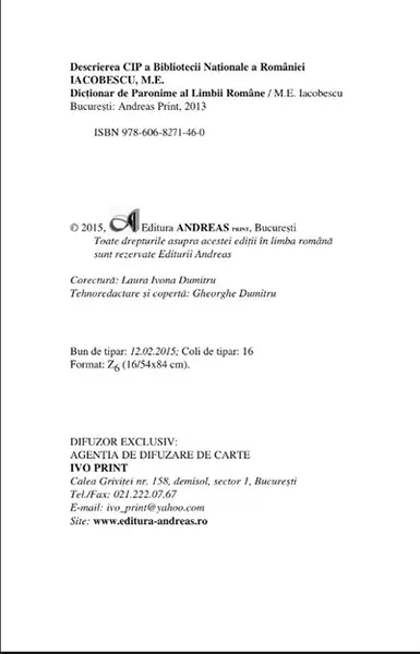 Dictionar de paronime al limbii romane | M. E. Iacobescu
